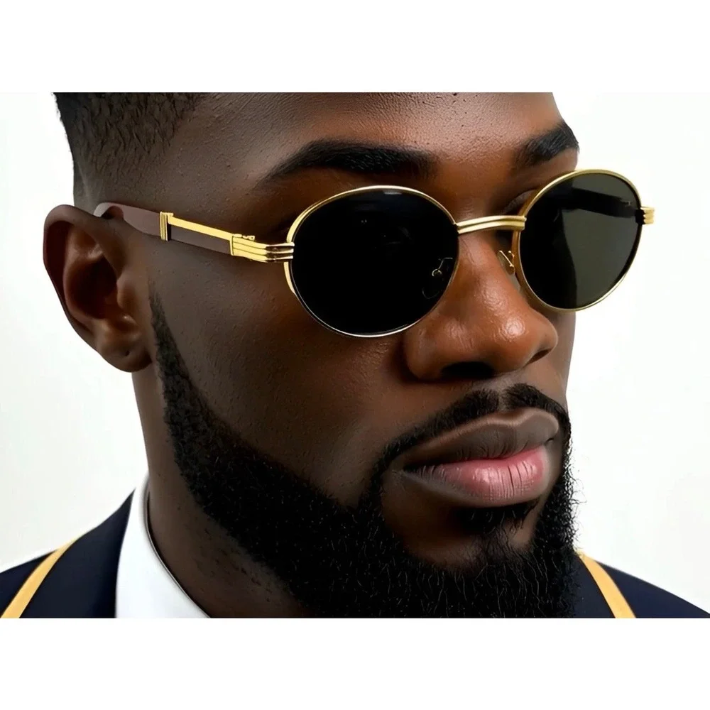 Mens Hip Hop Gold Frame Sunglasses Pilot Dark Lenses Vintage Style Designer 2026